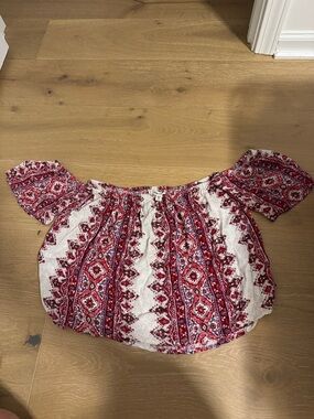Billabong Off-Shoulder Red Patterned Women’s Top